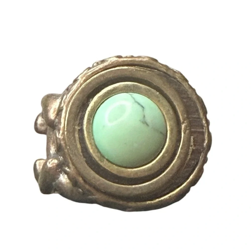 Vintage Lucky You Green Turquoise Gemstone Ring Brass Tone Boho Chic Size 7 - Picture 4 of 8